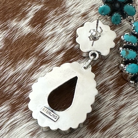 Kingman turquoise statement southwestern sterling silver earrings - Picture 5 of 7
